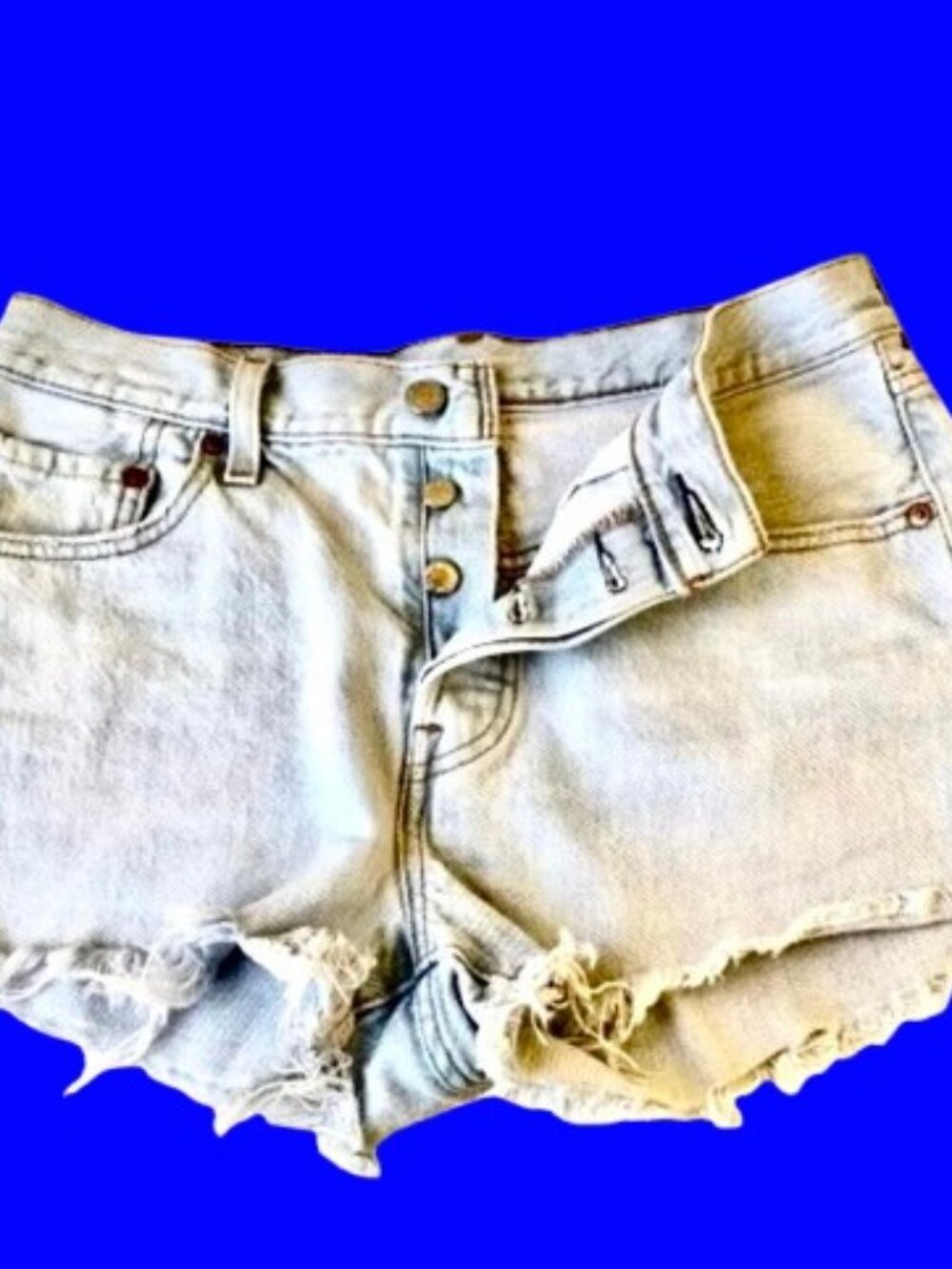 Levi's Shorts Womens 28 Blue Denim 501 XX Button Fly Cut Off Frayed Raw